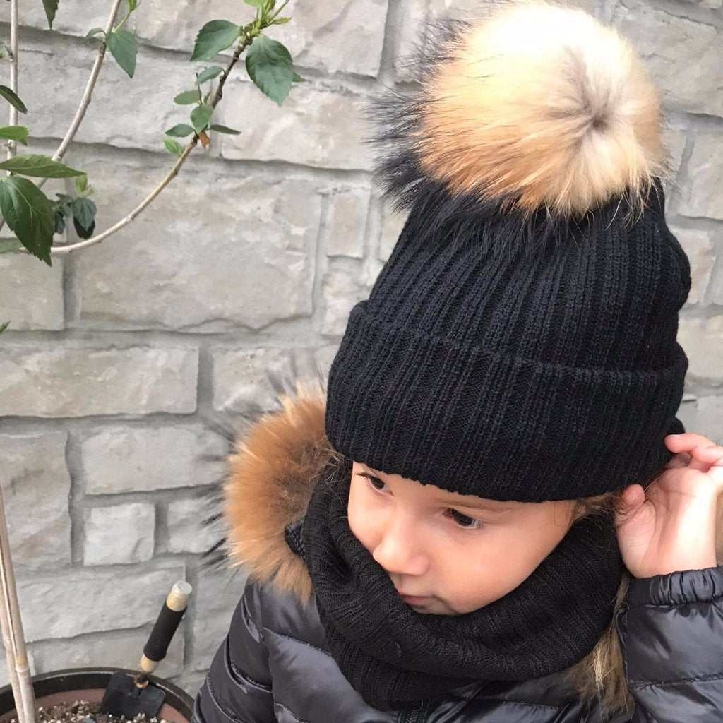 DUO Tuque Enfant et Foulard Doublé | Kid Beanie and Knit Scarf - Mpompon