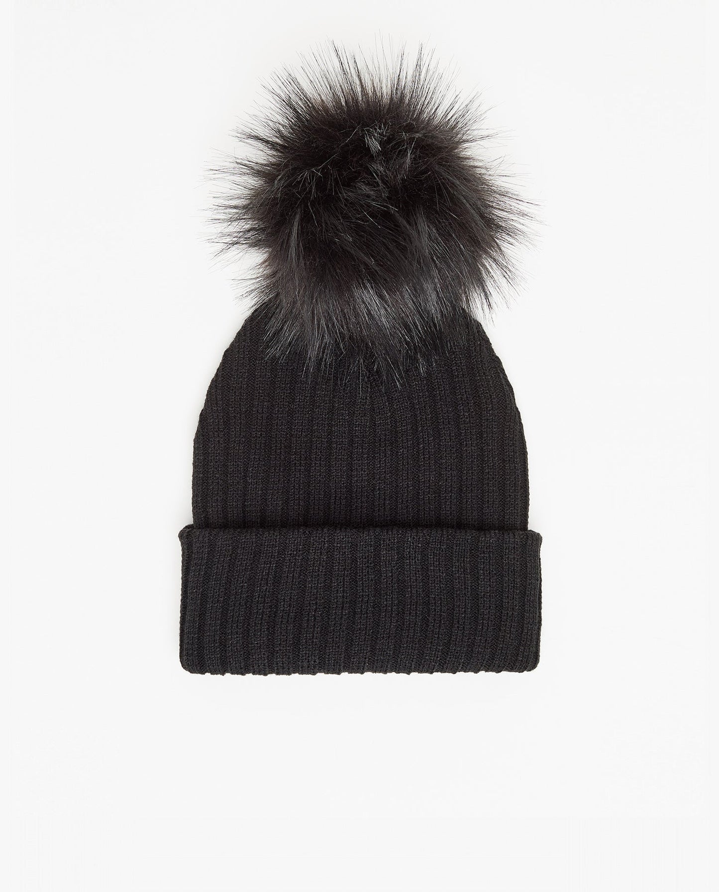 Black Knit Beanie with Interchangeable Pom