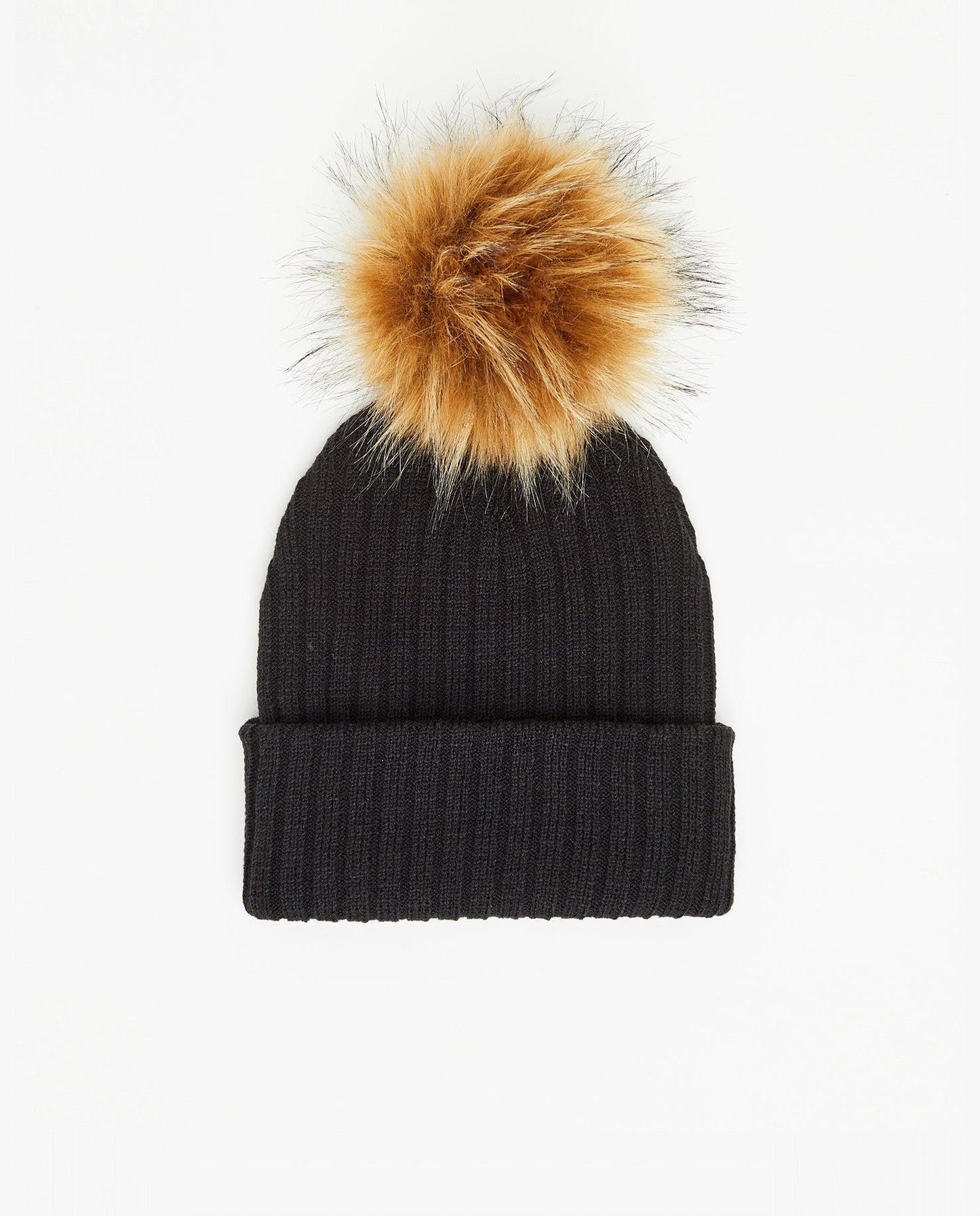 Black Knit Beanie with Interchangeable Pom