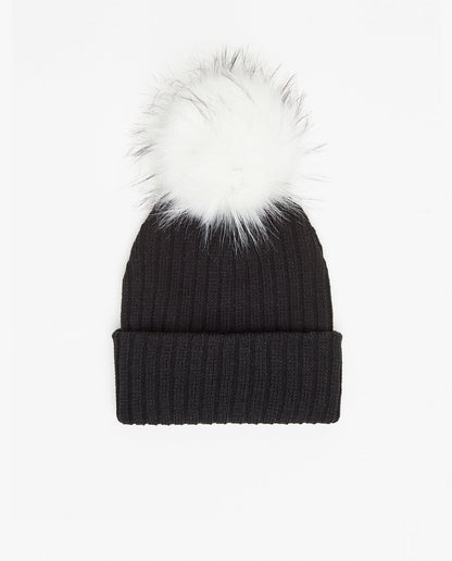 Black Knit Beanie with Interchangeable Pom