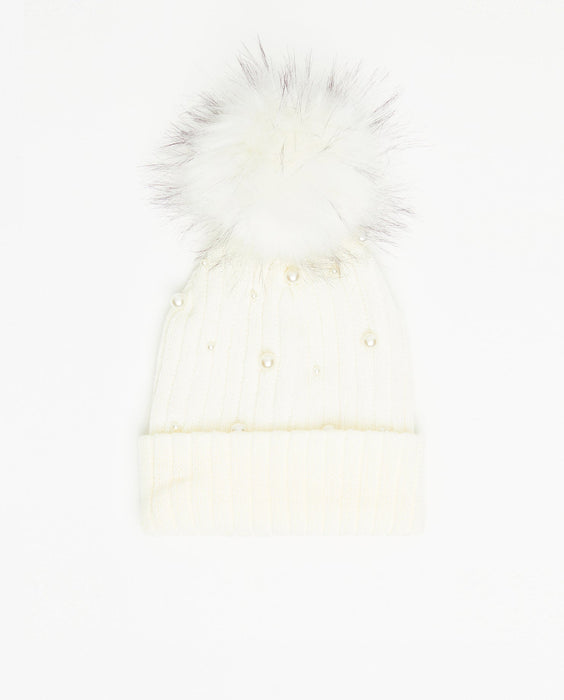 Knit Beanie Perles Blanc