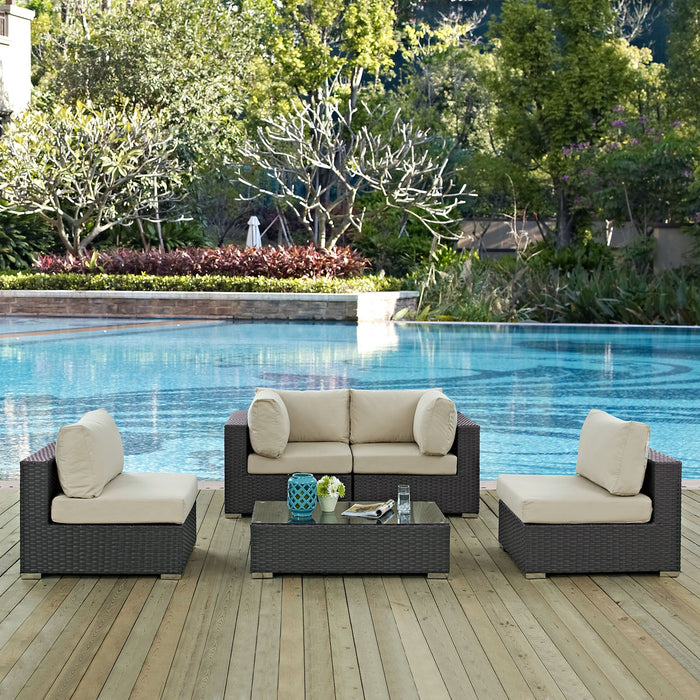 Sojourn 5 Piece Outdoor Patio Sunbrella® Sectional Set