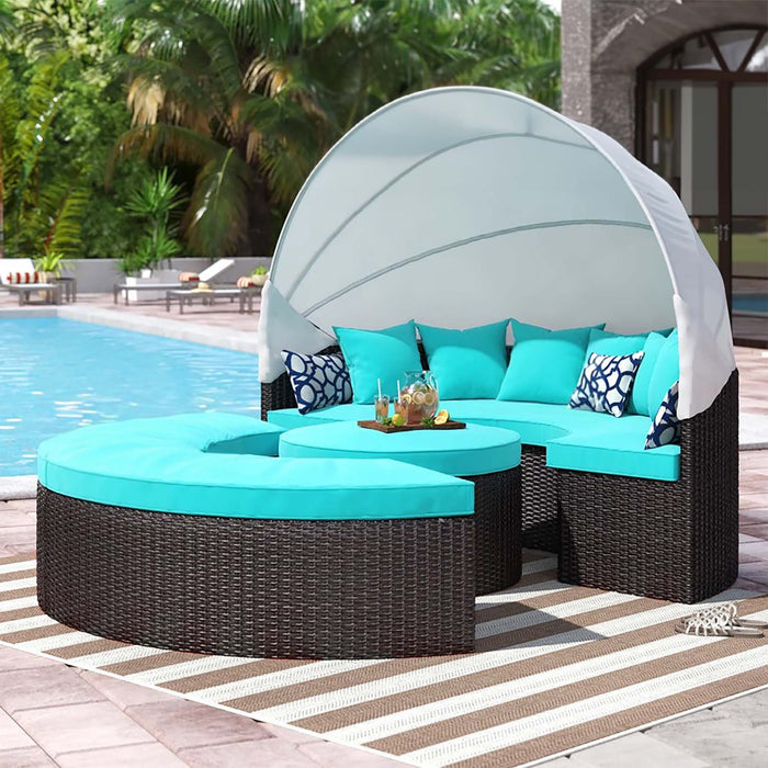 Convene Wicker Rattan Outdoor Patio Canopy Sectional Daybed