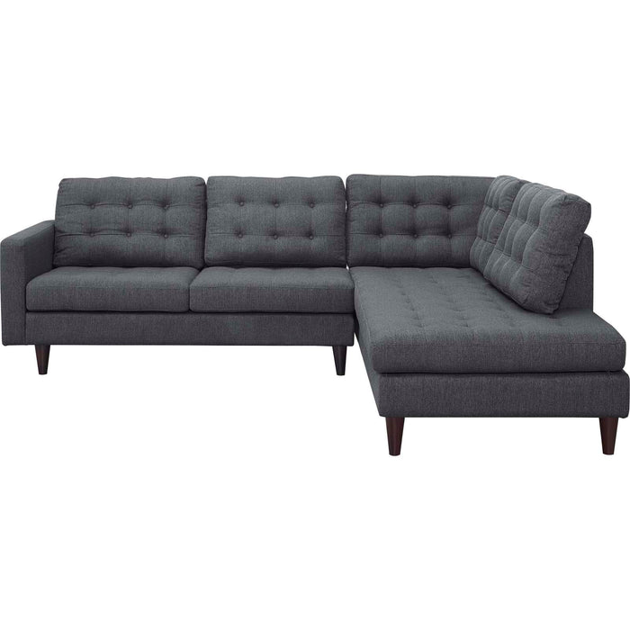 Empress 2 Piece Upholstered Fabric Right Facing Bumper Sectional