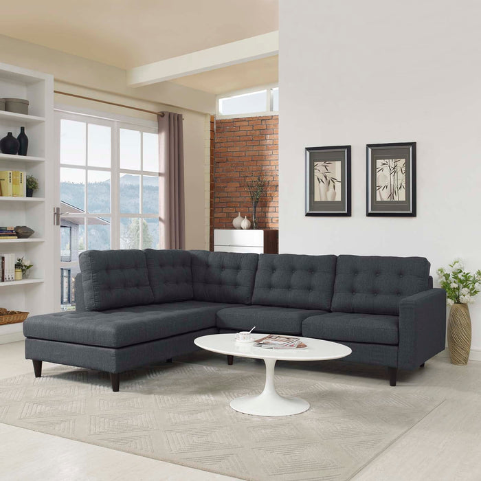 Empress 2 Piece Upholstered Fabric Left Facing Bumper Sectional