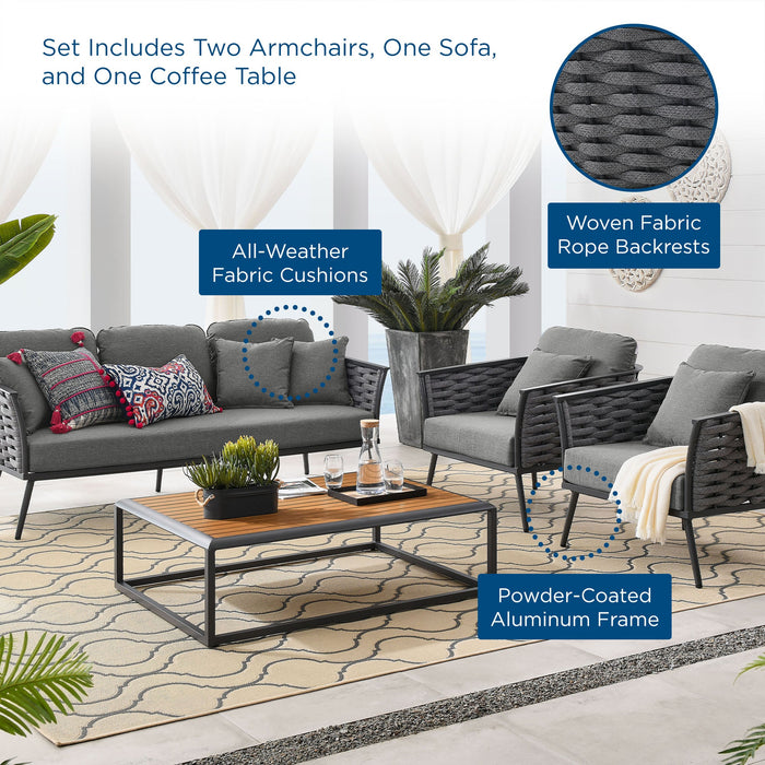 Stance 4 Piece Outdoor Patio Aluminum Sectional Sofa Set