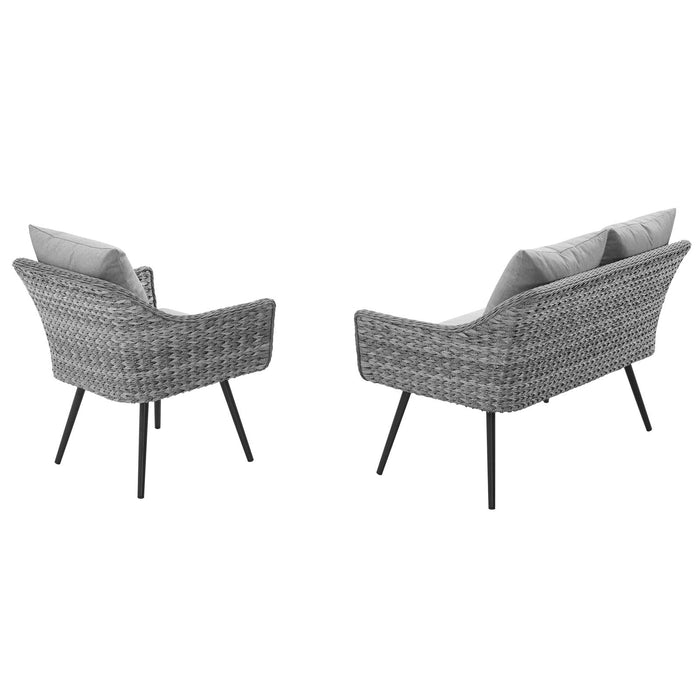 Endeavor 2 Piece Outdoor Patio Wicker Rattan Loveseat and Armchair Set