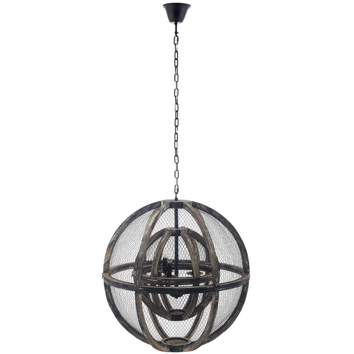 Gravitate Globe Rustic Oak Wood Pendant Light Chandelier