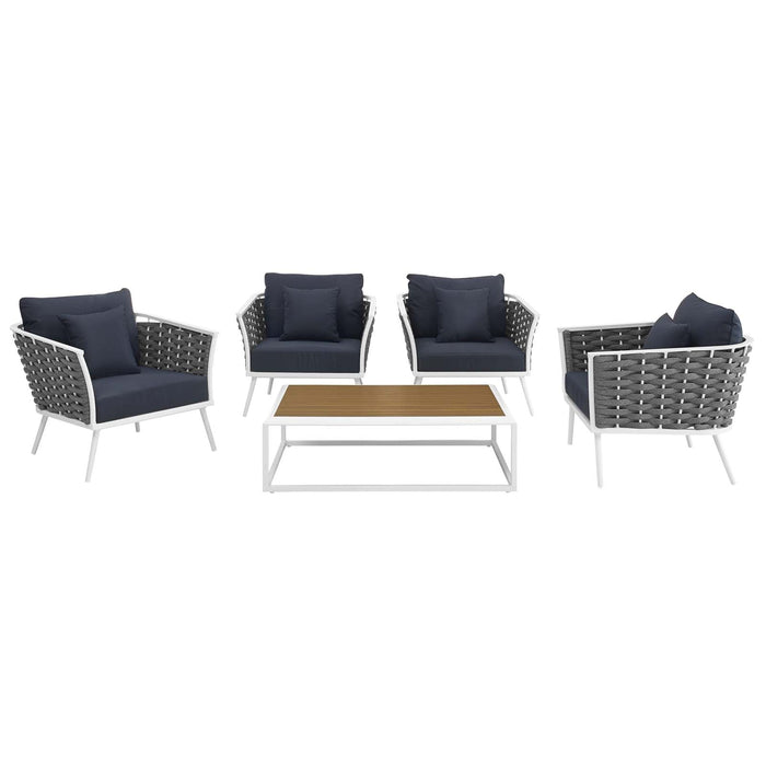 Stance 5 Piece Outdoor Patio Aluminum Sectional Sofa Set