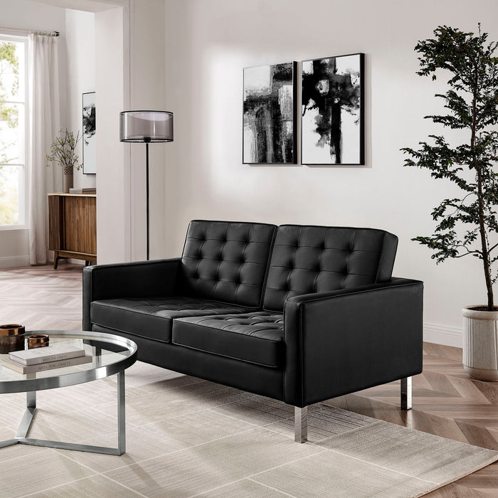 Loft Tufted Vegan Leather Loveseat