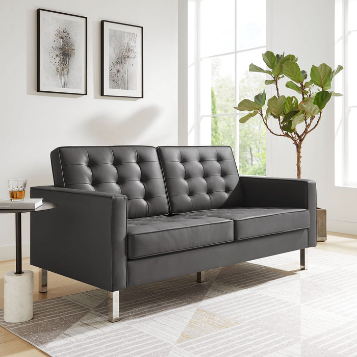 Loft Tufted Vegan Leather Loveseat