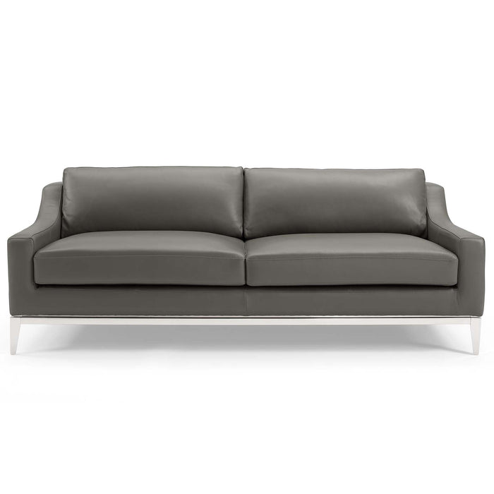 Harness 83.5" Stainless Steel Base Leather Sofa