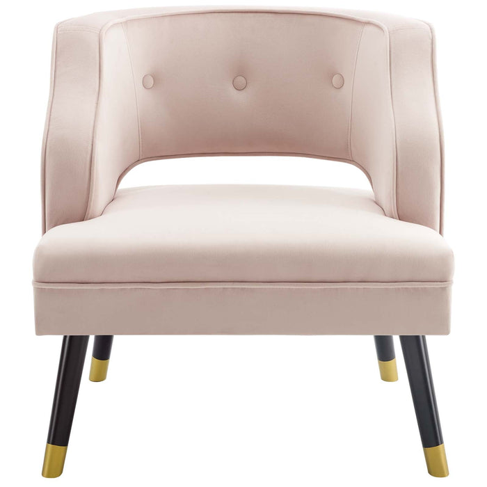 Traipse Button Tufted Open Back Performance Velvet Armchair