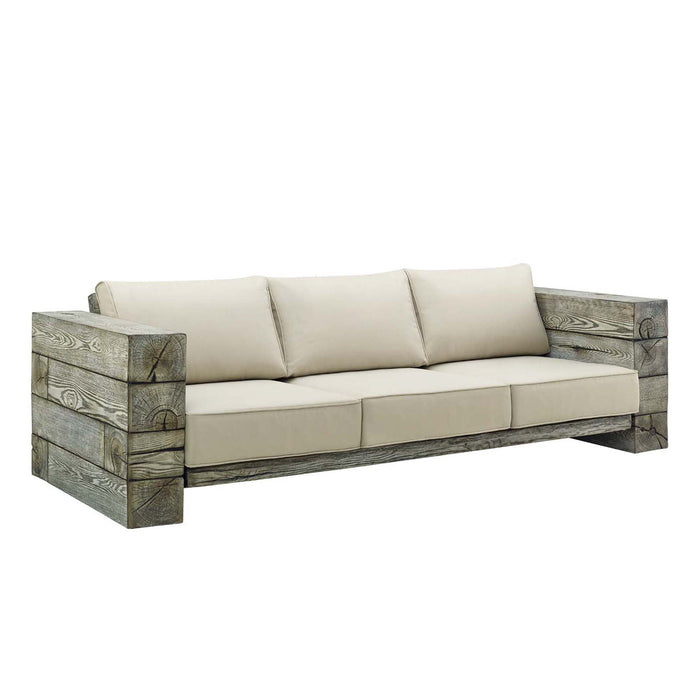 Manteo Rustic Coastal Outdoor Patio Sunbrella® Sofa and Fire Pit Set