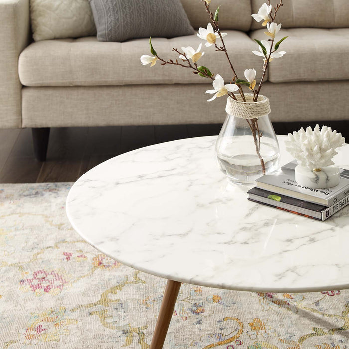 Lippa Round Artificial Marble Coffee Table with Tripod Base