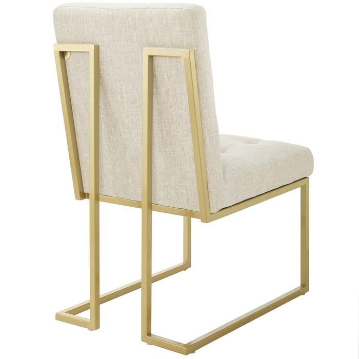 Privy Gold Stainless Steel Upholstered Fabric Dining Accent Chair