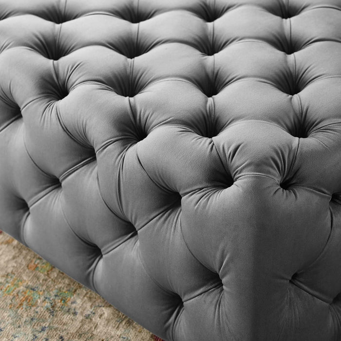 Amour Tufted Button Large Square Performance Velvet Ottoman