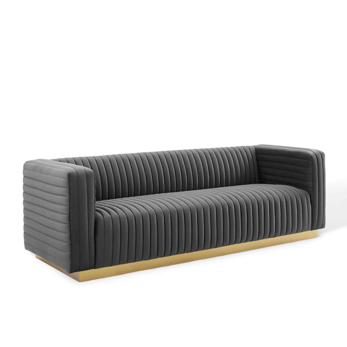 Charisma Channel Tufted Performance Velvet Living Room Sofa