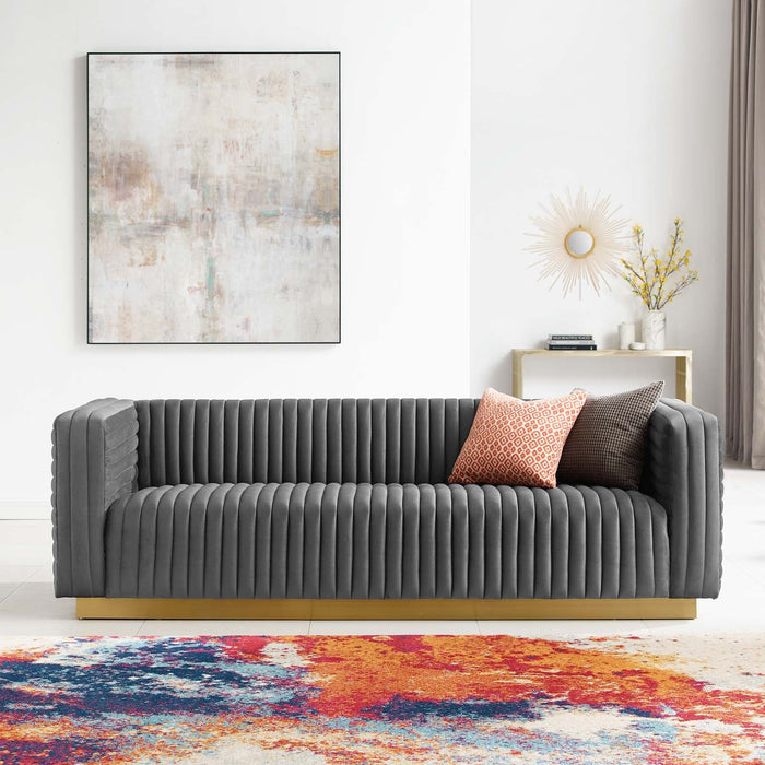 Charisma Channel Tufted Performance Velvet Living Room Sofa