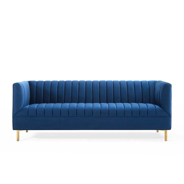 Shift Channel Tufted Performance Velvet Sofa