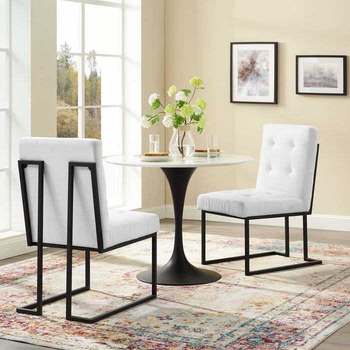 Privy Black Stainless Steel Upholstered Fabric Dining Chair Set of 2