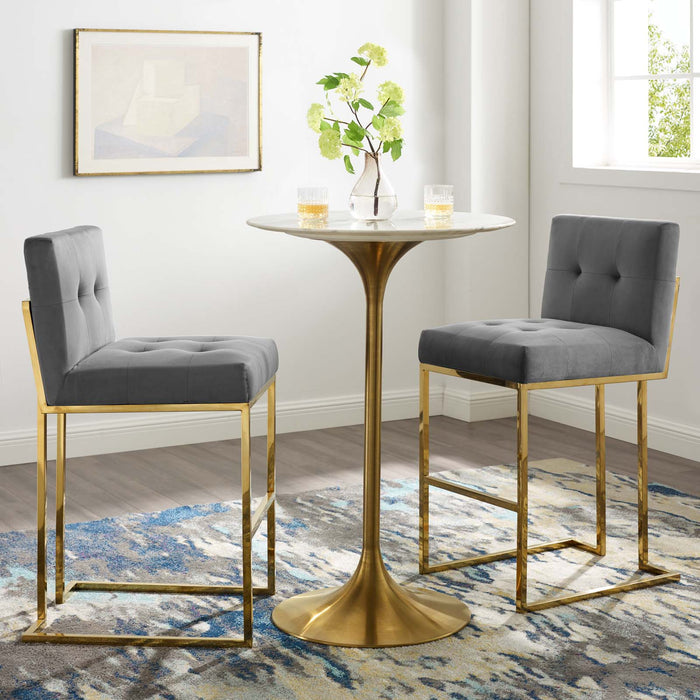 Privy Gold Stainless Steel Performance Velvet Bar Stool Set of 2