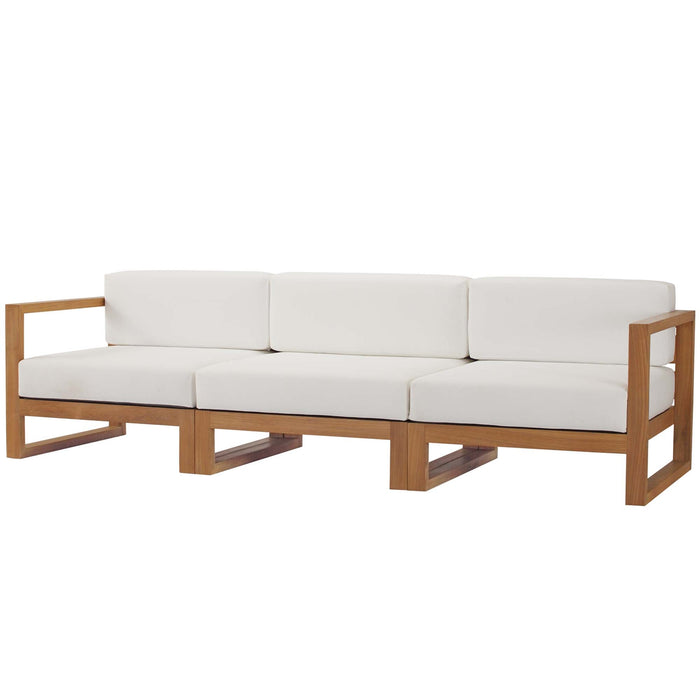 Upland Outdoor Patio Teak Wood 3-Piece Sectional Sofa Set