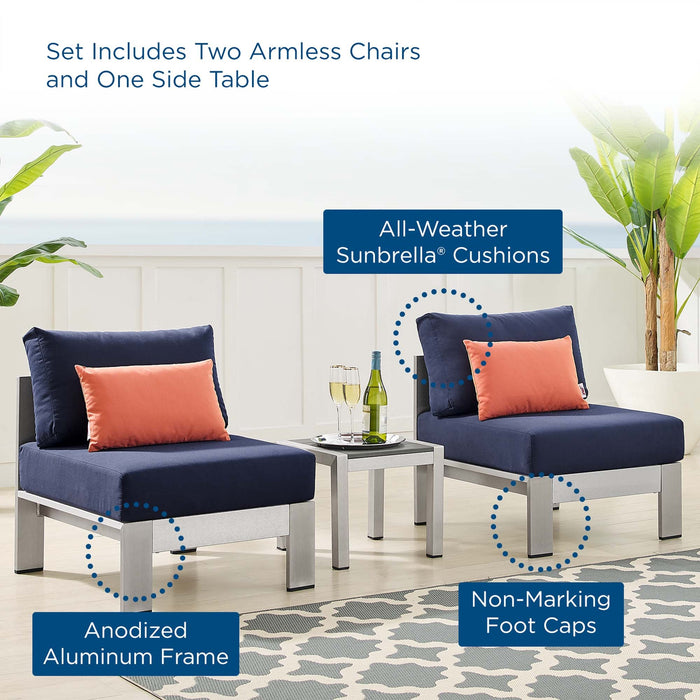 Shore Sunbrella® Fabric Outdoor Patio Aluminum 3 Piece Set