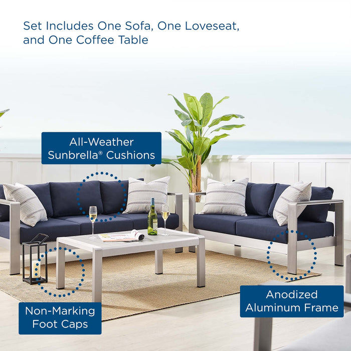 Shore Sunbrella® Fabric Outdoor Patio Aluminum 3 Piece Set