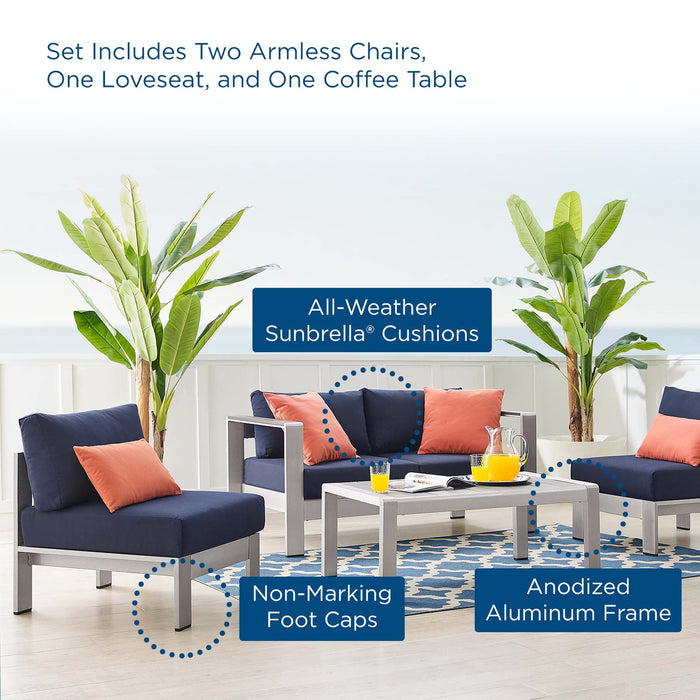 Shore Sunbrella® Fabric Outdoor Patio Aluminum 4 Piece Set