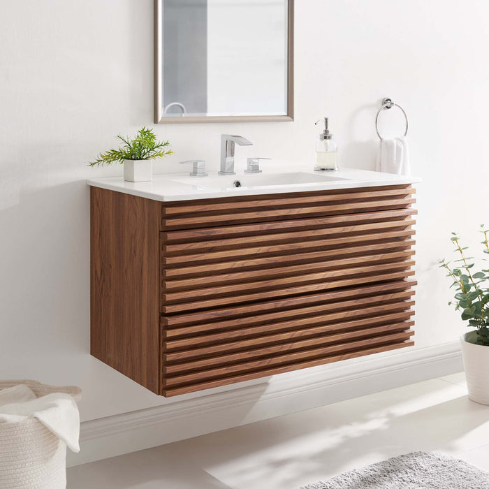 Render Wall-Mount Bathroom Vanity with White Basin Included