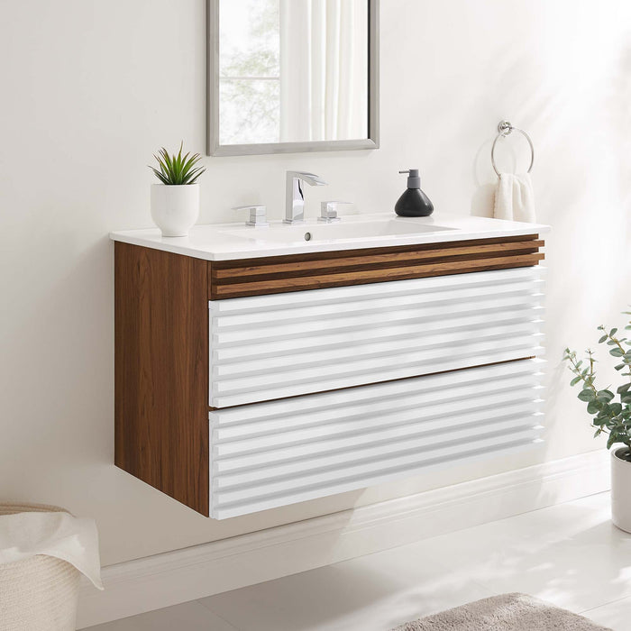 Render Wall-Mount Bathroom Vanity with White Basin Included