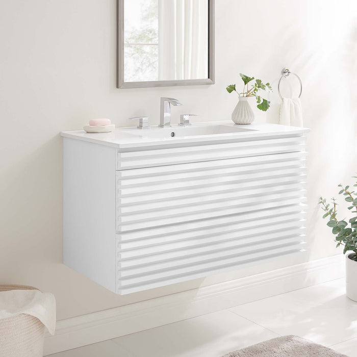 Render Wall-Mount Bathroom Vanity with White Basin Included