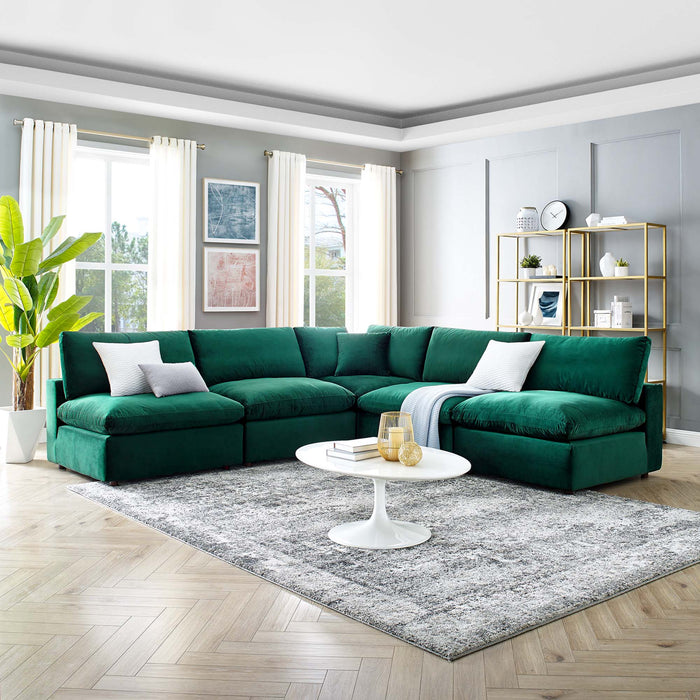 Commix Down Filled Overstuffed Performance Velvet 5-Piece Sectional Sofa