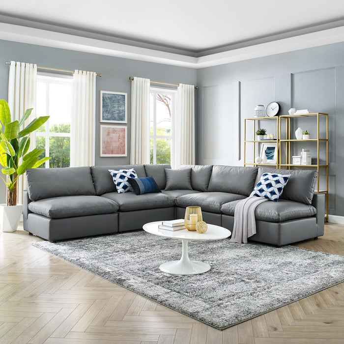 Commix Down Filled Overstuffed Vegan Leather 5-Piece Sectional Sofa