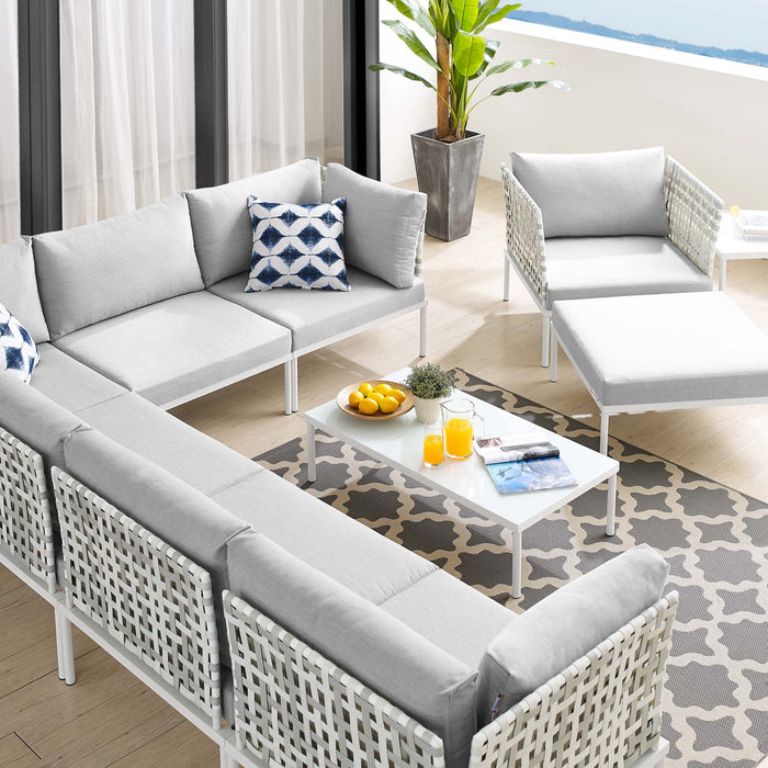 Harmony 10-Piece  Sunbrella® Basket Weave Outdoor Patio Aluminum Sectional Sofa Set