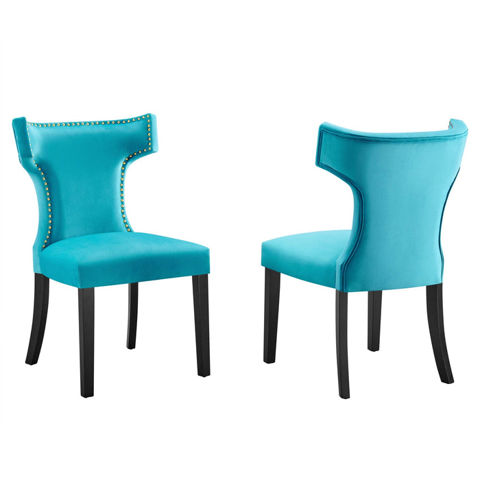 Curve Performance Velvet Dining Chairs - Set of 2