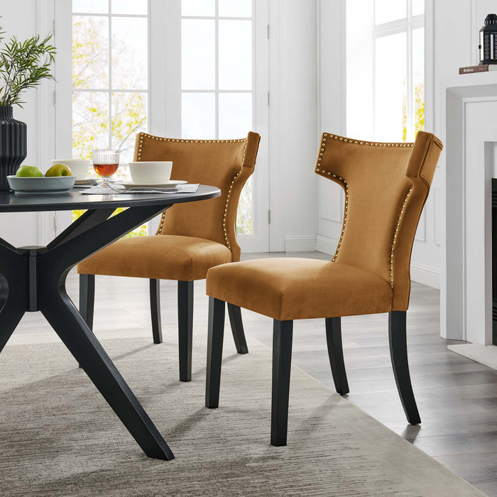 Curve Performance Velvet Dining Chairs - Set of 2