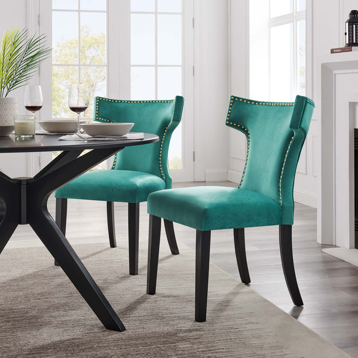 Curve Performance Velvet Dining Chairs - Set of 2