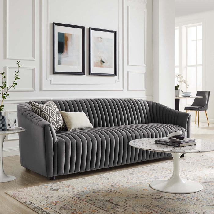 Announce Performance Velvet Channel Tufted Sofa