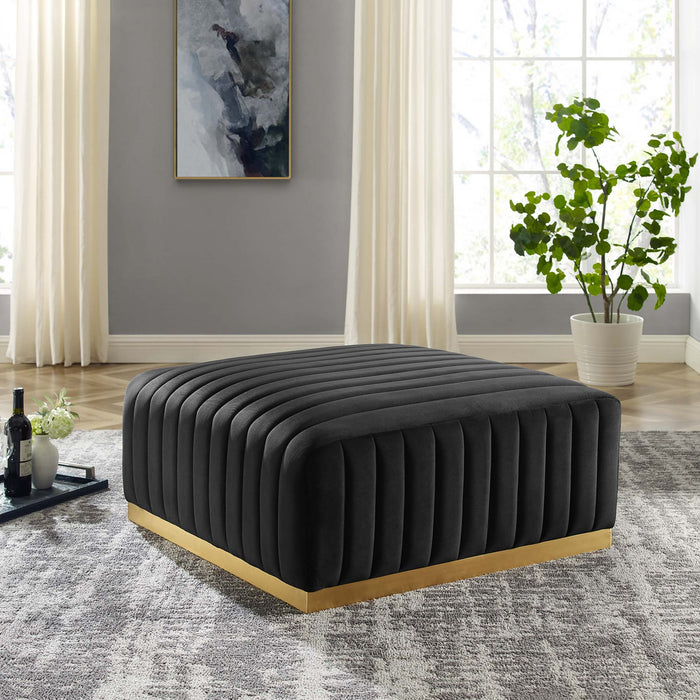 Conjure Channel Tufted Performance Velvet Ottoman