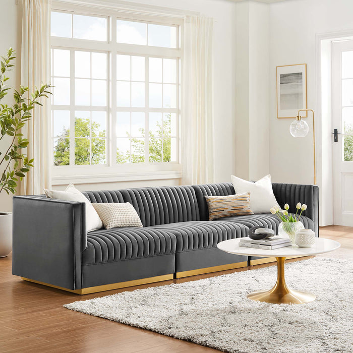 Sanguine Channel Tufted Performance Velvet 3-Seat Modular Sectional Sofa