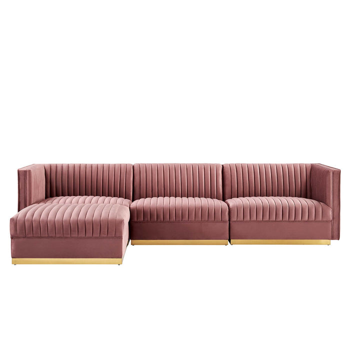 Sanguine Channel Tufted Performance Velvet 4-Piece Modular Sectional Sofa