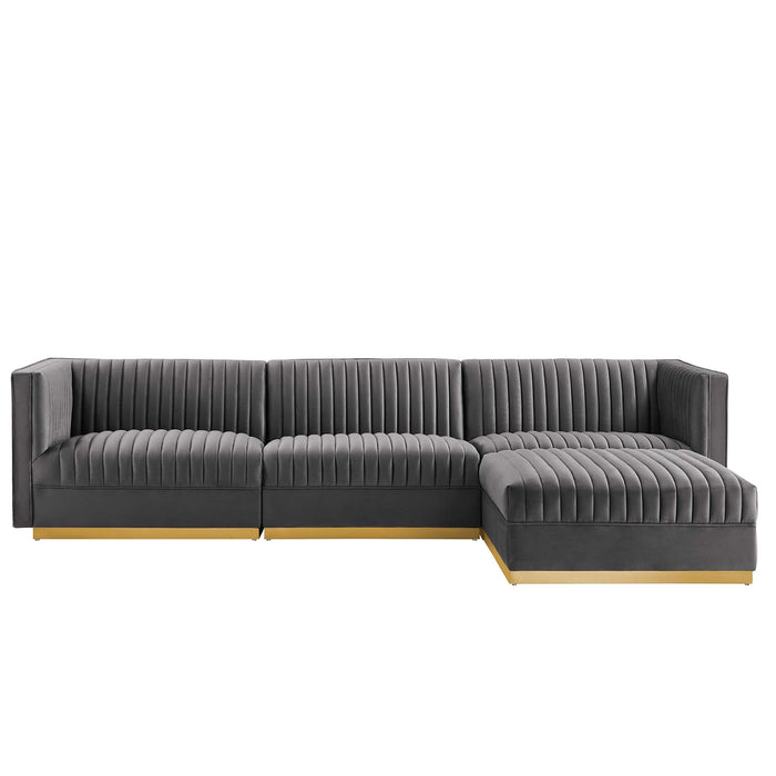 Sanguine Channel Tufted Performance Velvet 4-Piece Modular Sectional Sofa