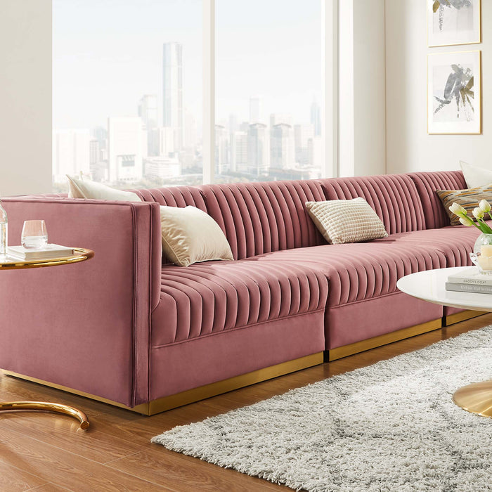 Sanguine Channel Tufted Performance Velvet 4-Seat Modular Sectional Sofa