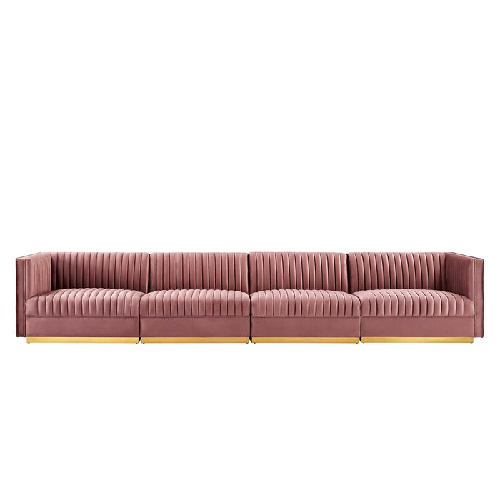 Sanguine Channel Tufted Performance Velvet 4-Seat Modular Sectional Sofa