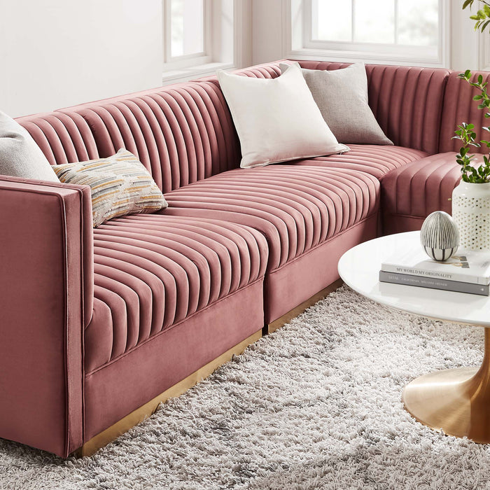 Sanguine Channel Tufted Performance Velvet 4-Piece Right-Facing Modular Sectional Sofa