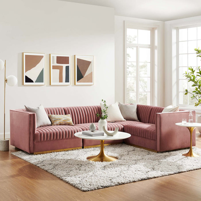 Sanguine Channel Tufted Performance Velvet 4-Piece Right-Facing Modular Sectional Sofa