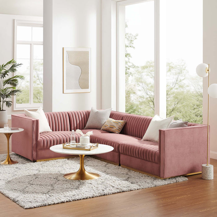 Sanguine 4-Piece Channel Tufted Performance Velvet Left-Facing Modular Sectional Sofa