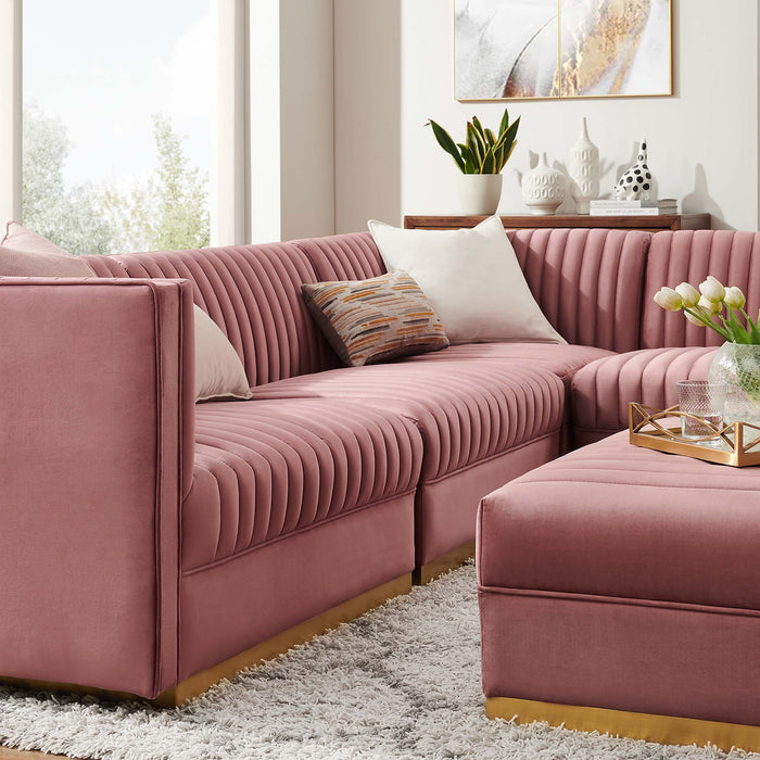 Sanguine 5-Piece Channel Tufted Performance Velvet Right-Facing Modular Sectional Sofa